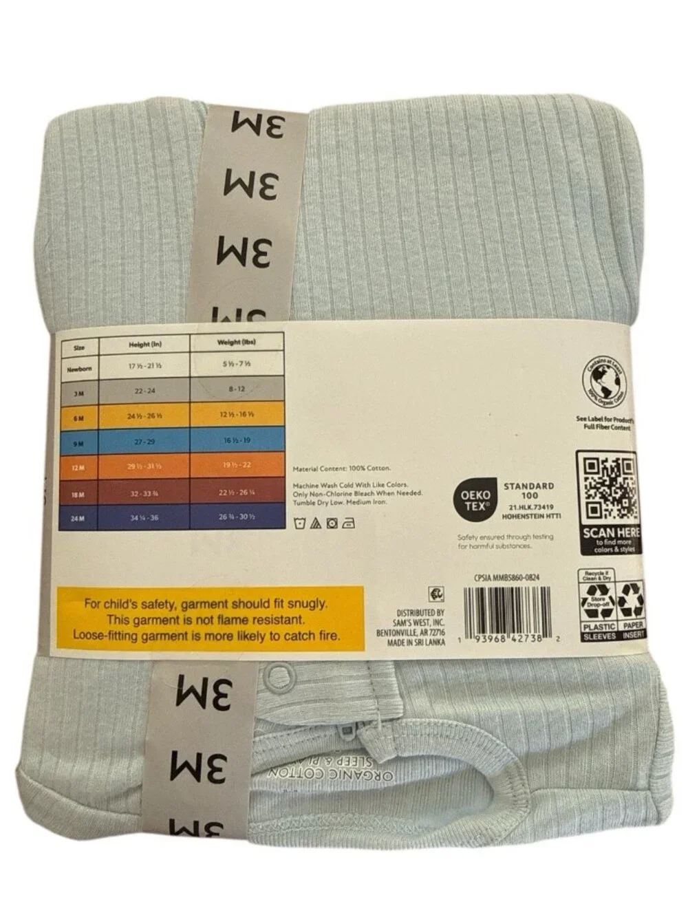 Member's Mark Baby 3-Pack Organic Cotton Sleep And Play-Size 3 Months-NWT
